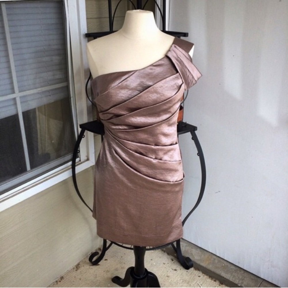 Phoebe couture metallic pleated asymmetrical dress